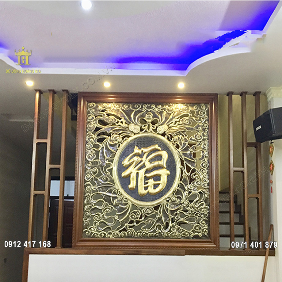 Tranh đồng chữ Ph&uacute;c bằng đồng v&agrave;ng nguy&ecirc;n chất